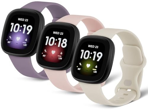 AXFEE Cinturino Regolabile per Fitbit Versa 3/4, Sense/Sense 2 - 3 Pezzi Sportivo in Silicone, Compatibile (Piccolo/Grande)