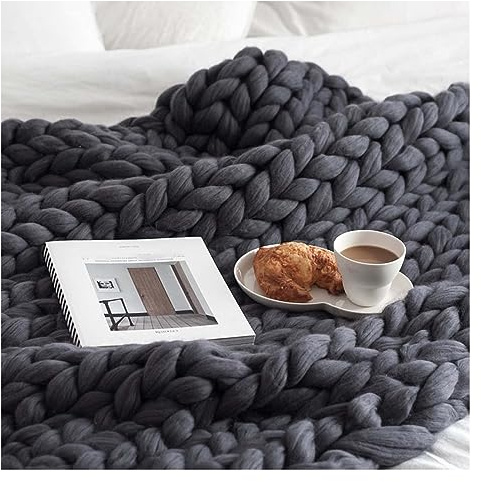 GAOSHI Gestrickte Decke Grob Kuscheldecke Grobstrick Wolldecke Strickdecke Tagesdecke Überwurf Decke Zuhause Dekor Geschenk Fürs Sofa Tagesdecke (Color : Gray, Size : 200x200cm)