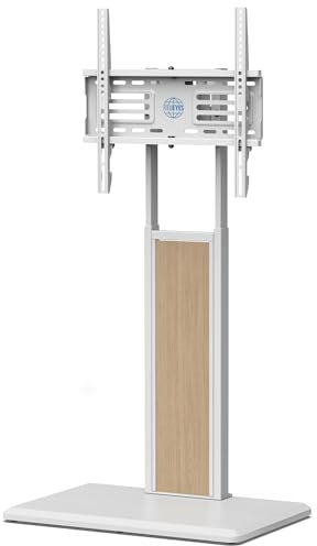 FITUEYES TV Stand for 32 to 65 Inches with Decorative Wooden Shelf,Tall TV Stand for Large TVs, Height Adjustable, Swivelling,Holds 40kg, Max. VESA 400 x 400,White & Oak