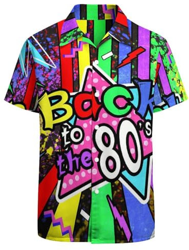 Herren Hemden 80er 90er Jahre Vintage Outfit Button Up Hawaiihemd Lustige Party Strand Kostüme, Regenbogen-zurück in die 80er Jahre, 3X-Groß