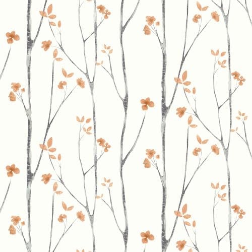 Timeet Self Adhesive Wallpaper Beige Contact Paper 41x300cm Grey Tree Sticky Back Plastic Orange Leaves Peel and Stick Wallaper Waterproof Vinyl Film for Wall Living Room Bathroom