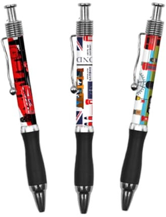 Pens Set di 3 penne a sfera da collezione Union Jack Londra con bandiera britannica UJ UK England Gift Click