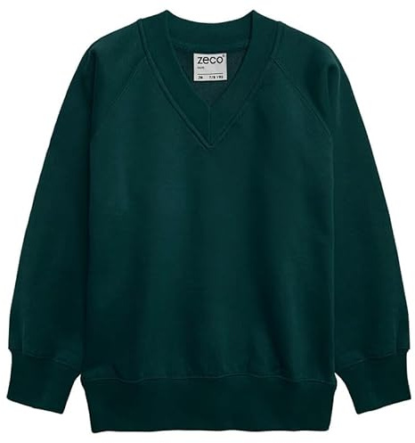 ZECO Unisex Kids V Neck School Uniform Sweatshirt for Boys & Girls (3-13+ Years) Bottle Green