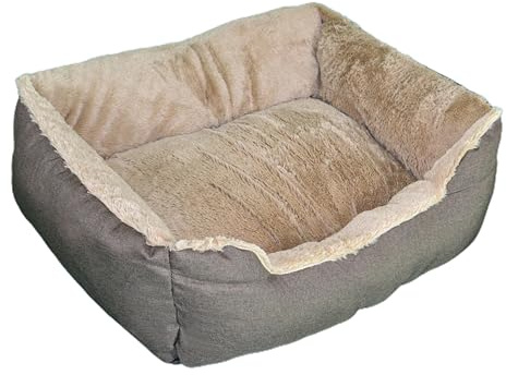 DEFACTO Hundebett, Hundekissen in Leinenoptik, Hundekorb, erhöhte Ränder, rutschfeste Unterseite Gr.M (BRAUN, 110L x 75B x 27H)