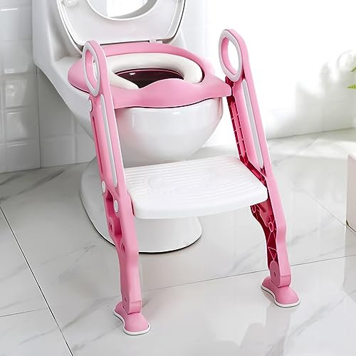 Crystals Foldable Potty Training Toilet Seat with Step Stool, Soft Close, Toddler Insert, Portable Ladder - Adjustable Comfort for Children, for Toilet Seats and Fittings -Pink
