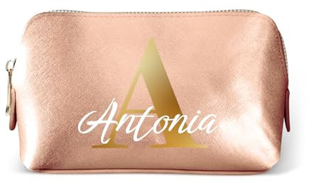 Love Faith Personalisierte Kosmetiktasche - individuelle Kulturtasche mit Initiale & Namen - Rosegold - Robuster und praktischer Kulturbeutel - S