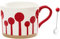 Biigming Groß Tasse Keramik 450ml Rote Kaffeetassen mit Löffel mit Griffen spülmaschinen- und Mikrowellengeeignet, Nordischen Stilen Geschenk für Geburtstag Weihnachten(Blume)