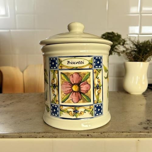 Biscottiera in ceramica Terra e Sole, biscottiera barattolo da cucina, contenitore con coperchio, 19CM-H