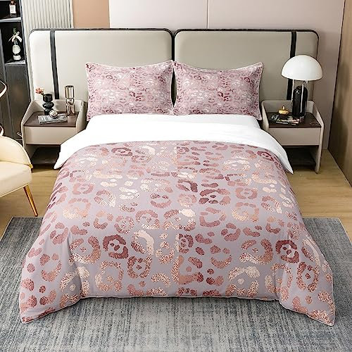 Loussiesd 100% Baumwolle Bettwäsche Set 220x240cm Rosa Leopard Druck Betten Set Luxus Safari Geparden Druck Bettbezug Set für Kinder Schlafzimmer Dekor Wild Tier Thema Bettwäsche mit 2 Kissenbezug