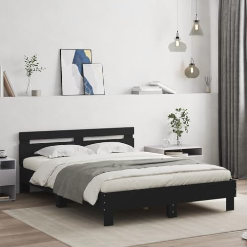 Faroom Holzbett Futonbett Bett 140x200 cm#2 mit Lattenrost & Kopfteil, Bettrahmen Holzwerkstoff Einzelbett Doppelbett Bettgestell Schwarz