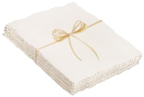 25 Sheet Watercolour Paper, 300 GSM Handmade 4 x 6 inch Deckled Edge White Textured Paper for Watercolors, Wedding Invitations, Cards, Crafts