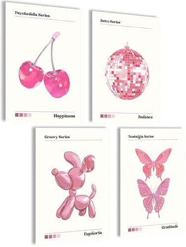 mojoliving Aura Poster Aesthetic Room Decor Room Decor y2k Preppy Room Decor Bilder Aesthetic (Poster Aesthetic Pink Retro, Posterset 4x A4 (21x30cm) | ohne Rahmen)