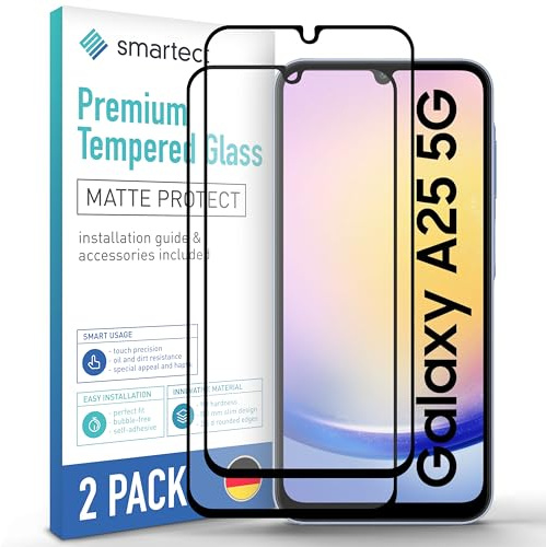 smartect Cristal Templado 2 Piezas Mate para Samsung Galaxy A25 5G | A15 4G & 5G Protector Pantalla Full Screen HD, Antiarañazos, Vidrio Templado Antirreflejante, Dureza 9H, Sin Burbujas