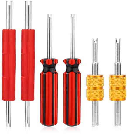 PEUTIER 6pcs Valve Stem Removal Tool Kit, Tire AC Valve Stem Remover Tool Kit Tyre Air Conditioner Valve Stem Core Remover Tool Single and Dual Heads Air Conditioning Valve Core Remover Tool (Gold)