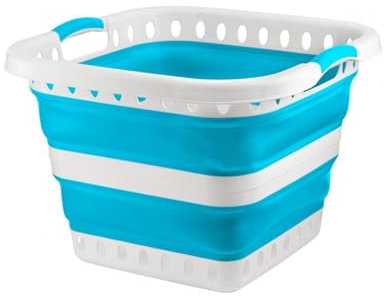 HOMESHOPA 40L Collapsible Laundry Basket, Blue Foldable Pop Up Storage Container/Organiser, Portable & Lightweight Washing Bin Tub, Comfortable Non-Slip Handles, Space Saving Bucket/Hamper