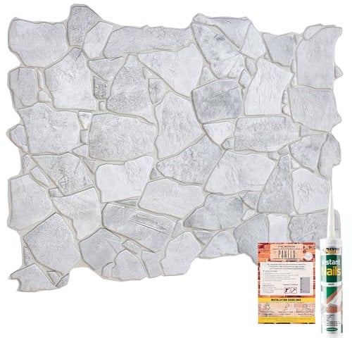 NOVECRAFTO Wild Stone Effect 3D Wall Panels - 37.79x18.89 in (96x48cm) - 4 Sheets Covering 19.84 sqft (1.84 sqm) - Decorative Wall Cladding for Bedroom, Office, Kitchen in Grey Wild Stone Design