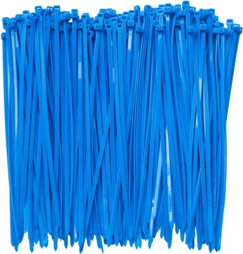 Lot de 100 attaches de câble robustes en nylon résistant aux UV avec résistance à la traction de 70 kg, 300 mm x 7,6 mm, bleu