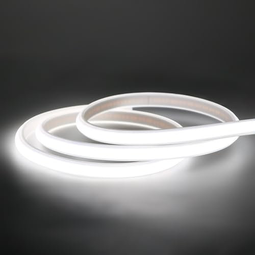 pcning 10M LED COB Strip 220V 230V mit Schalter und Stecker, 10 Meter Leiste Streifen 6000K Kaltweiss IP67 Wasserdicht 230 V Direktanschluss for Aussenbereich Innenbereich (Kaltweiß, 10M)