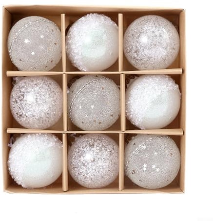 9 Stück 8 cm Weihnachtskugeln Ornament Set, Xmas Hängende Kugeln, Glitzer-Weihnachtsbaumkugeln, bruchsichere Kunststoff-Weihnachtsschmuck hängende Kugel (weiß)