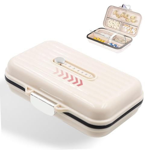 Pillendose 7 tage，Tablettenbox 7 tage für unterwegs，Pillendose perfekt für Unterweg，Pillendose 7 Fächer Handlicher Medikamentenbox Leicht Zu für Reise (Rosa) (Weiß)