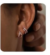 MUMREUES Rose Gold Hoop Earrings for Women Trendy Cubic Zirconia Diamond Small Huggie Hoops 925 Sterling Silver Post Minimalist Lightweight Hypoallergenic Simple Jewelry Gift for Her