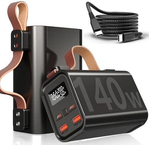 50000mAh Batterie Externe Ordinateur Portable, 140W USB C & 30W USB Port PD 3.1A Power Bank Charge Rapide avec 4 Sorties et 2 Entrée, Écran Numérique, Lampe de Poche, Compatible avec Smartphone