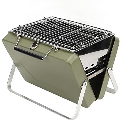 Tbest Tragbarer Holzkohlegrill, Zusammenklappbarer Notebook-Grill, Holzkohlegrill, Rucksack-Grill für Camping, Kochen Im Freien, Hinterhof-Picknick (Green)