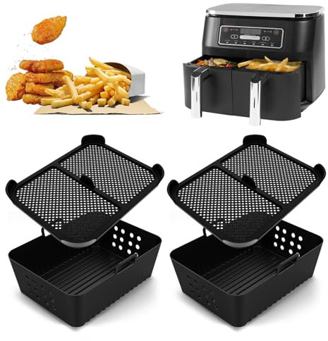 2 Hot Air Fryer Silicone Moulds & 2 Splash Guards for Ninja Foodi Max AF400UK AF451UK 9.5L, Dual Airfryer Accessories for Ninja Foodi Max Dual Zone