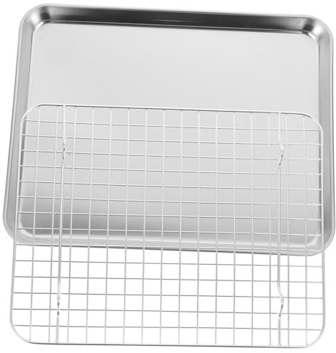 SECFOU Stainless Steel Baking Pan Loaf Pans Cooling Rack Oven Tray and Rack for Chicken Meat Fish Beef Vegetables