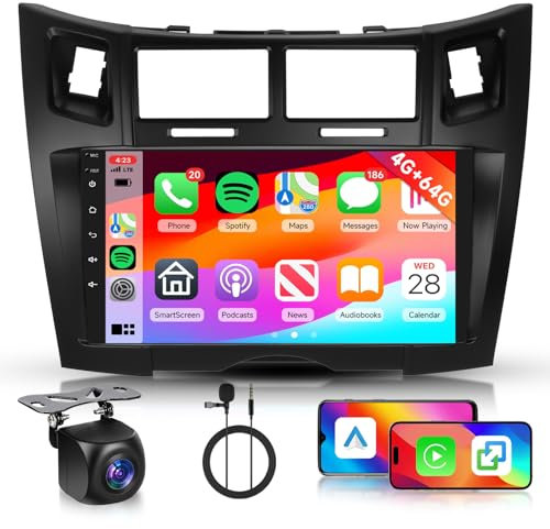 4GB+64GB Android Autoradio per Toyota Yaris/Vizi 2005-2011 Carplay Android Auto Wireless, Hodozzy 9 Pollici Touch Screen Auto Stereo 2 Din GPS Navigazione, WiFi, Bluetooth, DSP, FM/RDS+Retrocamera