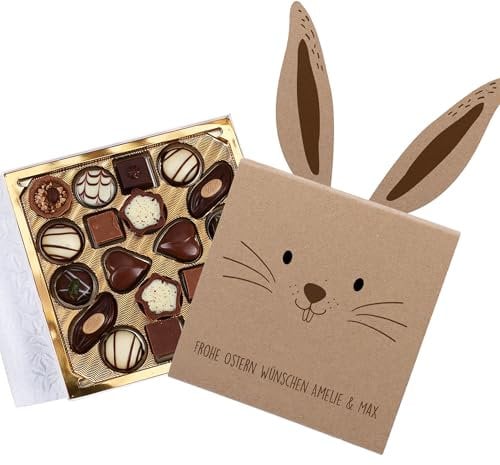 Herz & Heim® Personalisierbare Pralinenbox Ostern – Pralinen in süßer Hasenverpackung – Geschenk für Ostern mit Wunschtext – Schokolade als Osterüberraschung für Familie, Freunde & Kollegen