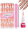 Press On Nails 240Pcs - Long Square French Tip False Nails with Glue - 15 Sizes Acrylic Full Cover Fake Nails Kit, Stick On Manicure Set for Women Girls