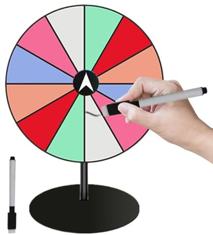 Preisrad Tischplatte, Roulette-Spinner, 12 Fächer, robuste Basis mit trocken abwischbarem Marker für Messen, Karneval und Zuhause