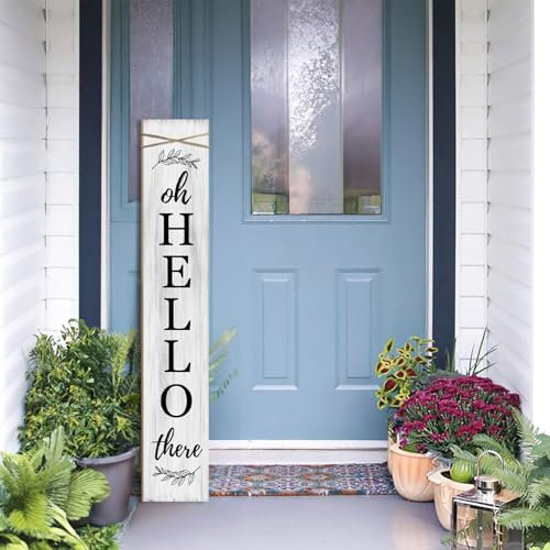 Welcome Porch Sign Oh Hello There Wooden Welcome Sign Vertical Hanging Signs For Standing Front Porch Decor Rustic Wall Decor Home Farmhouse Yard Door Decorations 47.2H White