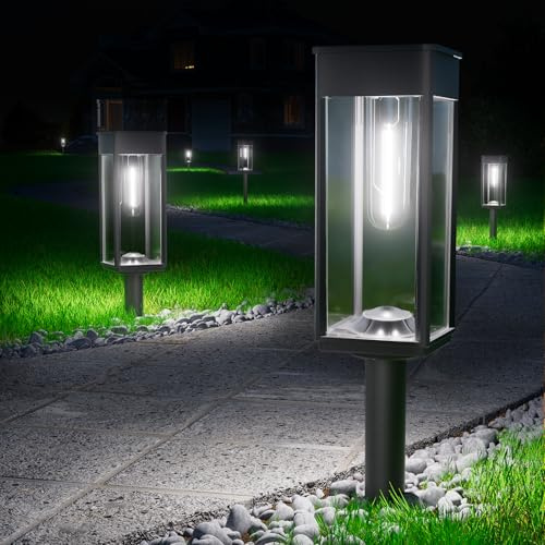 BITPOTT Solar Gartenlichter für Außen, 2 Stück, 3 Höhen, Kühlweiß, IP65 | Für Garten und Wege, Outdoor solar lampe garten wasserdicht mit 3 Höhen, Auto Ein/Aus, 11-24 Std. Laufzeit für Eingänge