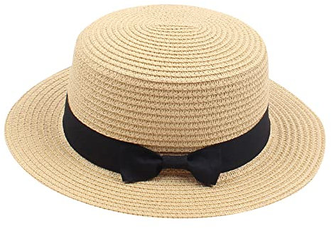 Generisch Sombrero de bautizo para niño de verano Fedora Sombrero de paja de ala ancha Floppy Beach Sun Cap Visor Hat Sombrero para el Sol Niños Azul, c, talla única