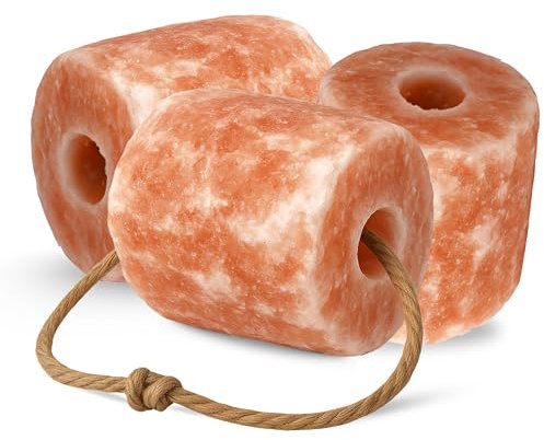 Kristallsteinsalz Leckstein 3er Set mit Kordel - Stein 2kg - 2,5kg aus echtem Himalaya Salz - naturbelassener Salzleckstein für Pferde, Ziegen & Wildtiere - Stall & Weide Pferdezubehör