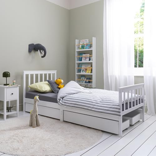 Noa and Nani Otis Single Bed 3ft Frame with 4 Pull Out Storage Drawers in White