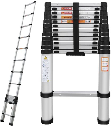 Telescopic Ladder 4.4m, Aluminum Lightweight Extendable Ladder,Non-Slip Feet,Portable Ladders with a Maximum Load of 150 kg/330 lb