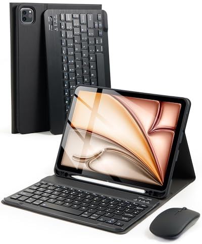 kantaj iPad Case with Keyboard Mouse for iPad Air 11 M4/M3/M2 & Pro 11'' | Magnetic Detachable Keyboard, Case with Pencil Holder for iPad 10.9'' Air 5th/4th Pro 4th/3rd/2nd/1st Gen, UK Layout, Black