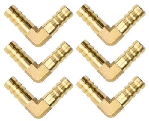 Getdoublerich Lot de 6 raccords de tuyau en L en laiton de 10 mm à 90 degrés pour air, eau, huile et gaz - Raccord fileté barbelé, résistant à la corrosion, usage industriel et domestique