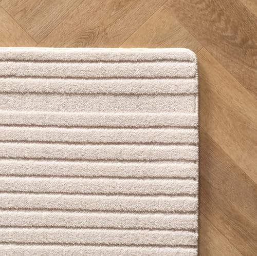 KADIMA DESIGN Teppich Kurzflor Bohemian Design Pflegeleicht Modern Waschbar Creme 140x200 cm Wohnzimmer Esszimmer Fußbodenheizung Oeko-TEX Schadstoffgeprüft Gekettelt Flur geeignet | LAVAREDO