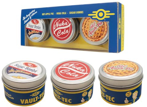 Fallout Vault Dweller's Duftkerzen-Set – Offizielles Sojawachs-Trio, inspiriert von Apple Pie, Nuka-Cola und Sugar Bombs – Gaming Merchandise