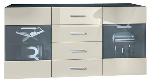 Vladon Sideboard Kommode Bari V1, Made in Germany, Korpus in Schwarz matt/Front in Creme Hochglanz (139 x 72 x 35)