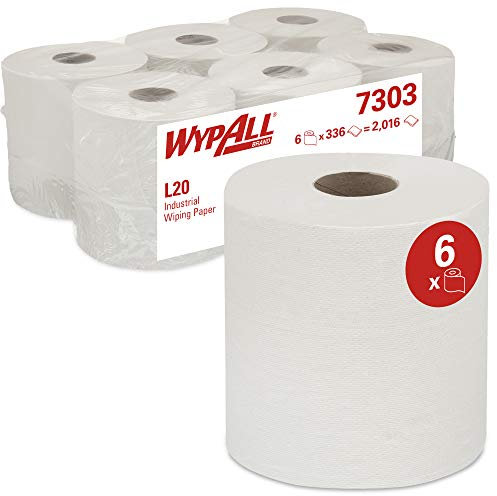WypAll® L20 Industrielle Reinigungstücher 7303, 2-lagig, Weiß, Centrefeed-Rolle für anspruchsvolle Wischvorgänge, Airflex-Technologie, Reißfest & saugfähig, 6 Rollen x 380 Tücher (2.280 Tücher gesamt)