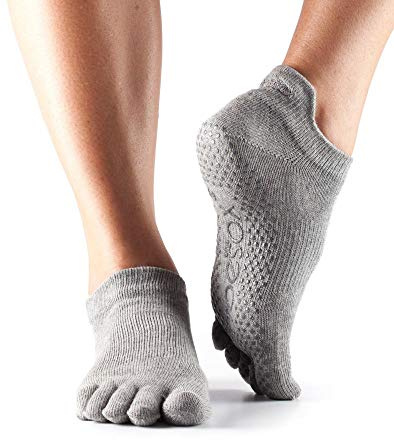 TOESL|#ToeSox Unisex Adult ToeSox Full Toe Low Rise Yoga & Pilates Grip Sock - Heather Grey, L