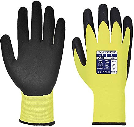 Portwest Vis-Tex Cut Resistant Glove - PU, Size: L, Colour: Yellow/Black, A625Y8RL