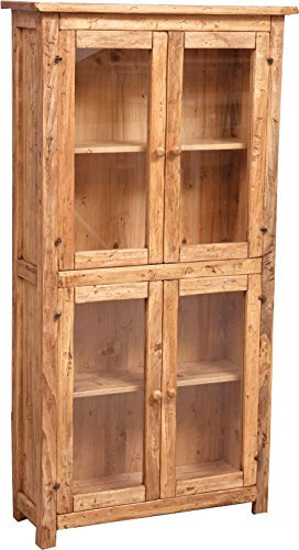 Biscottini Buffetschrank Holz massiv Made in Italy - Vitrinenschrank Vintage 68x25x130 cm - Küchenbuffet buffetschrank landhausstil - Wohnzimmer möbel