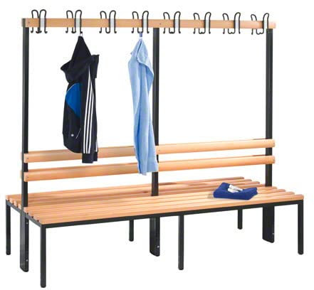C und P Doppelseitige Garderobenbank ohne Schuhrost Umkleidebank 16 Haken, 165x200x75 cm