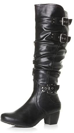 AJVANI mid block cuban heel western ruched slouch calf boots size 4 37